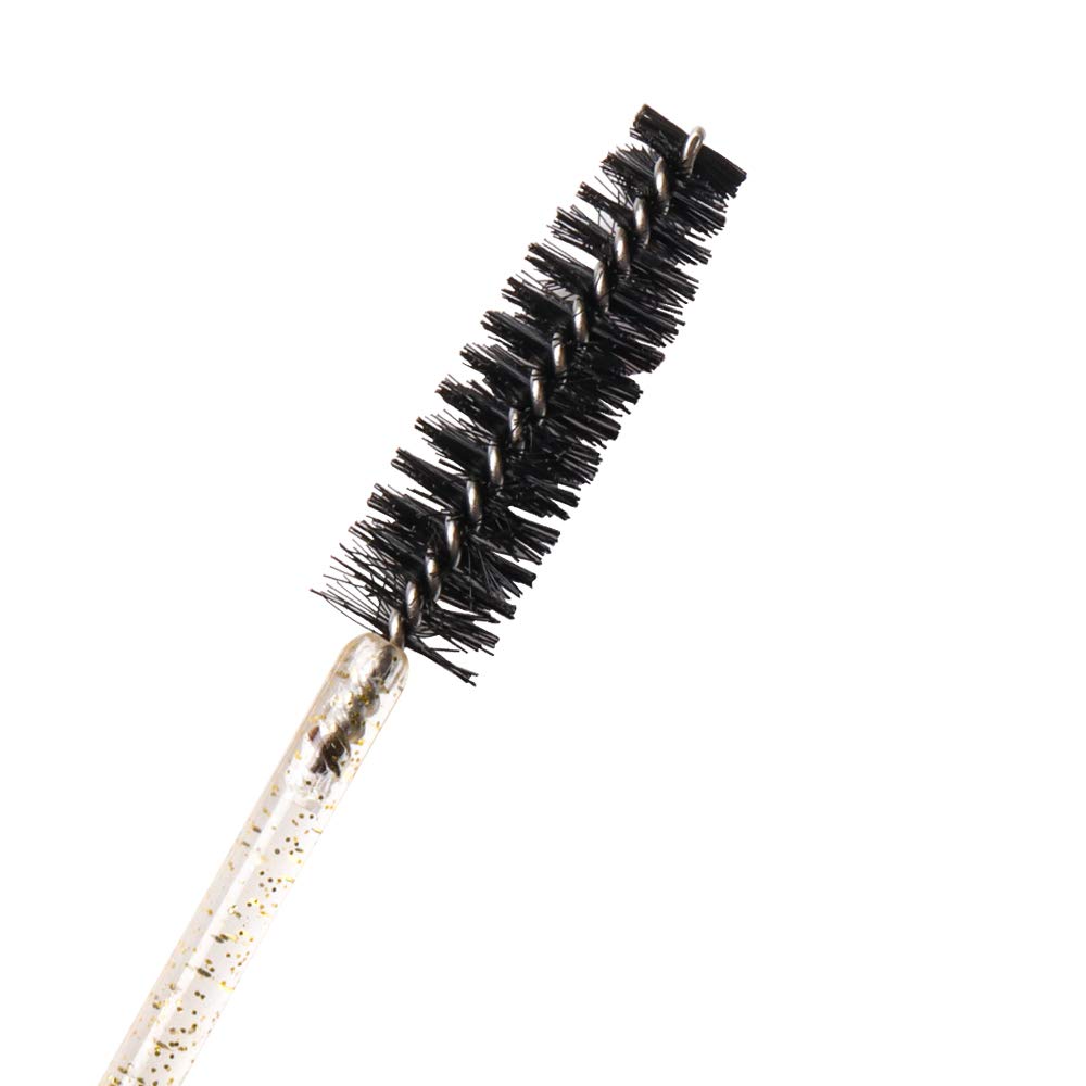 300 Pack Glitter Mascara Wands Disposable EyeLash Spoolie Brushes Makeup Applicator Eyelash Extension Tool Kit, Crystal Gold Handle Black Brush Head Beauty & Personal Care Mekupeu