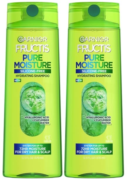 Garnier Fructis Pure Moisture Hydrating Shampoo Hyaluronic Acid + Cucumber Water, 12.5 FL.OZ (370ml) - Pack of 2, Green