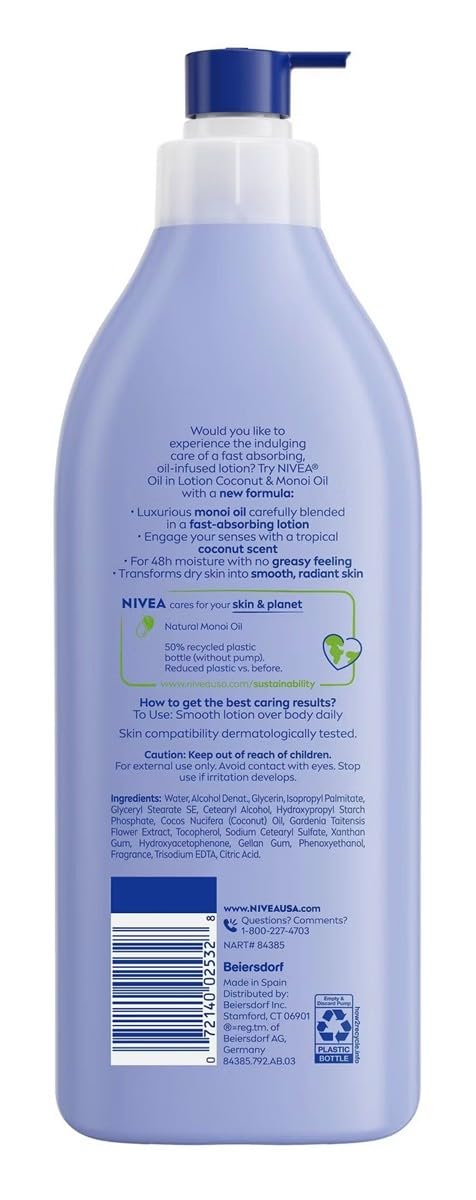 Nivea Lotion Coconut & Monoi Oil Infused 16.9 Ounce (500ml) (Pack of 2) Beauty & Personal Care NIVEA