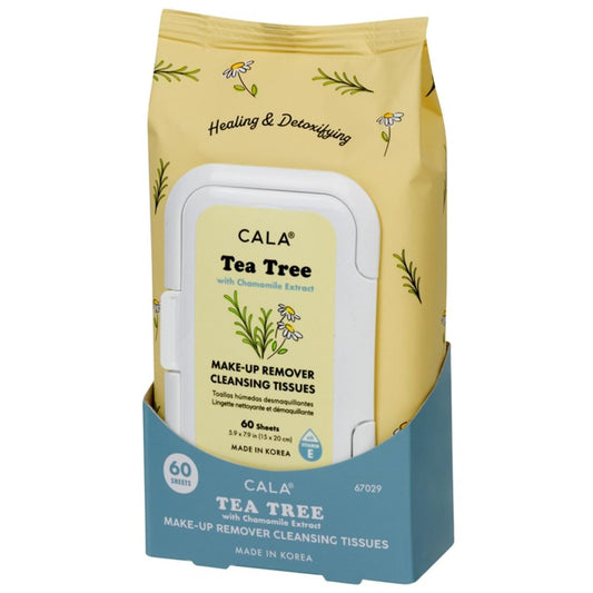 CALA Tea Tree Makeup Remover Cleansing Tissues, Gentle Face Wipes Remove Makeup + Waterproof Eye Makeup Without Irritation, Deep Clean & Refresh,
