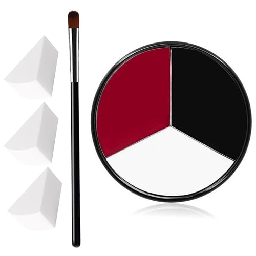 VPCRT6 White Black Red Halloween Face Body Paint with 3PCS Sponge and 1PC Brush, for Baseball, Softball Sports(Eye Black) & Halloween (Joker, Clown) Beauty & Personal Care VPCRT6