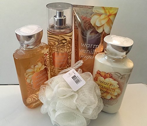 Warm Vanilla Sugar Deluxe 5 Piece Bundle Gift Set Full, Size Cream, Lotion, Shower Gel, Fragrance Mist & Shower Sponge (packaging may vary). Beauty & Personal Care Bath & Body Works