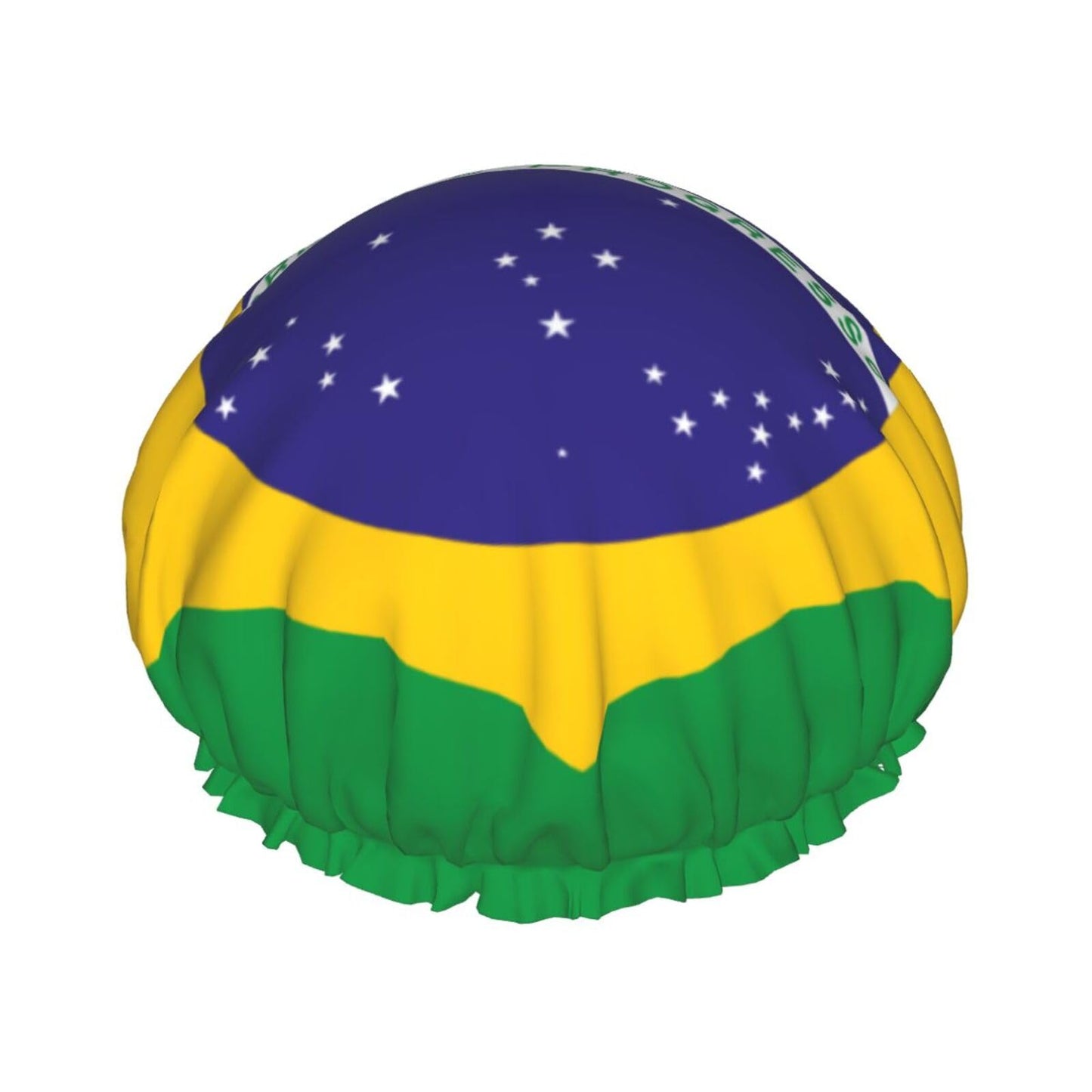 Brazil Flag Prints Shower Cap Double Layer Lined Waterproof Bathing Shower Hat Beauty and Personal Care Hayyett