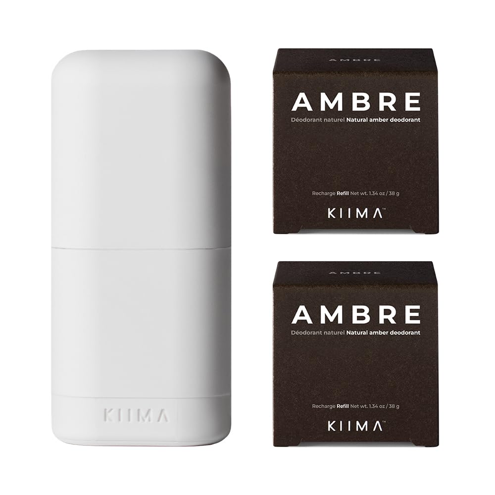 KIIMA Refillable Deodorant Ambre Starter Kit 1 Applicator 2 Refills, Premium Natural Deodorant For Men formulated without Aluminum or Parabens, Odor Beauty and Personal Care KIIMA