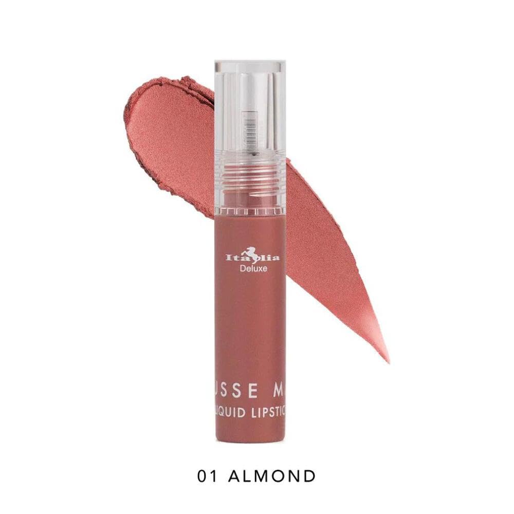 Italia Deluxe Pick 1 Mousse Matte Liquid Lipstick Comfortable Velvet Finish & Zipper Bag (190-01 : ALMOND, Full Size) Beauty & Personal Care Italia Deluxe
