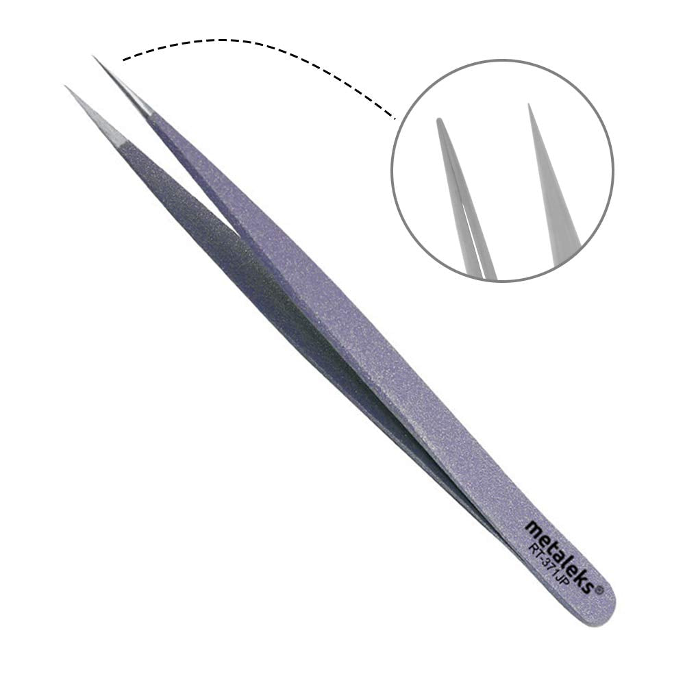 Tweezers for Eyelash Extension Hand Crafted Surgical Stainless Steel Metallic Purple Powder Coated (Supper Straight Tip.) Beauty & Personal Care metaleks