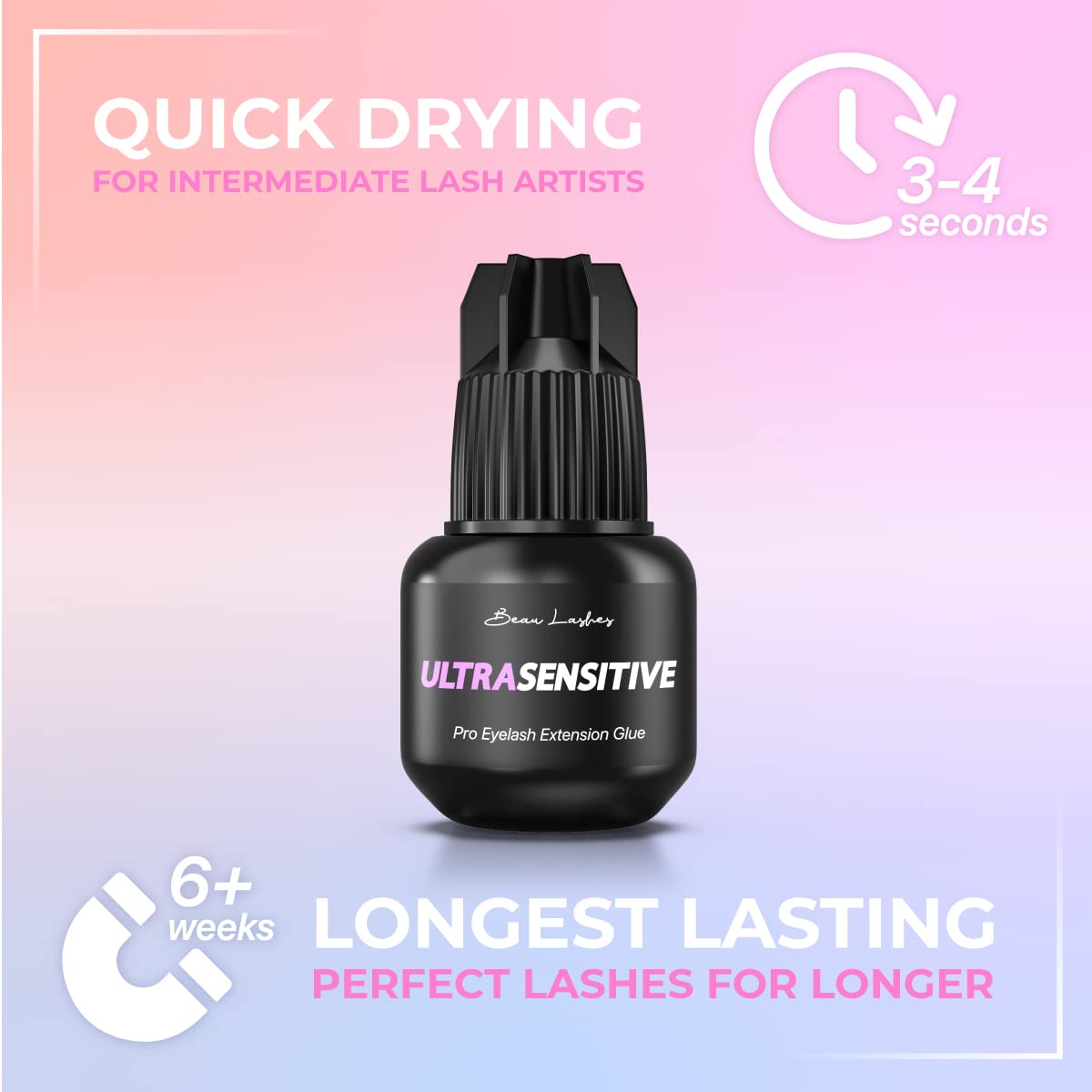 Sensitive Eyelash Extension Glue for Professionals | Low Humidity Strong Black Lash Adhesive for Long Lasting Semi Permanent Individual Lash Beauty & Personal Care BEAU LASHES