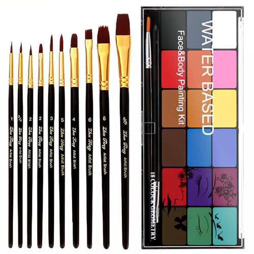 BRIMFULITE Face Painting Kit Non-toxic Body Paint Washable 18 Colors Facepaint Makeup Kit for Adults with 10 Face Paint Brushes for Halloween Party Beauty & Personal Care BRIMFULITE