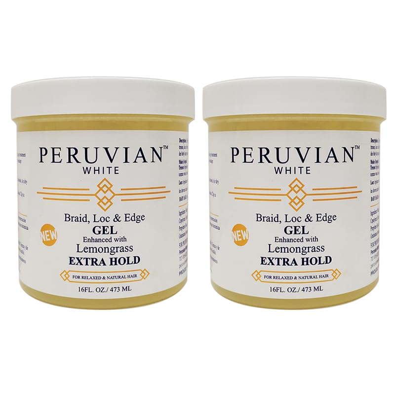 Peruvian white Braid, Loc, and Edge Gel EXTRA HOLD for Relaxed & Natural Hair, 16 oz. (Lemongrass) (Pack of 2) Beauty & Personal Care Peruvian white
