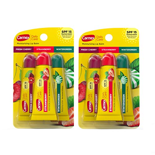 Carmex Daily Care Moisturizing Lip Balm Tubes with SPF, Fresh Cherry, Strawberry and Wintergreen Lip Balm Pack, 0.35 OZ - 4 Count (Pack of 2) Beauty & Personal Care Carmex