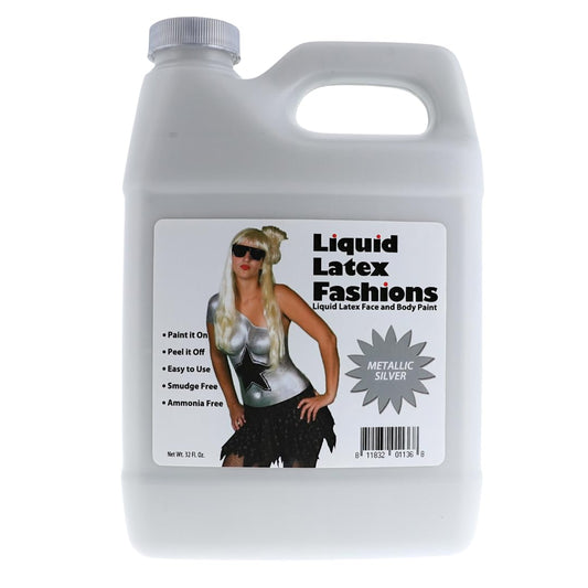 Metallic Silver 32 Fl Oz - Liquid Latex Face and Body Paint, Ammonia Free, Cosplay, Nail Art, Shimmering Finish Paint for Arts and Crafts Beauty & Personal Care Liquid Latex Fashions