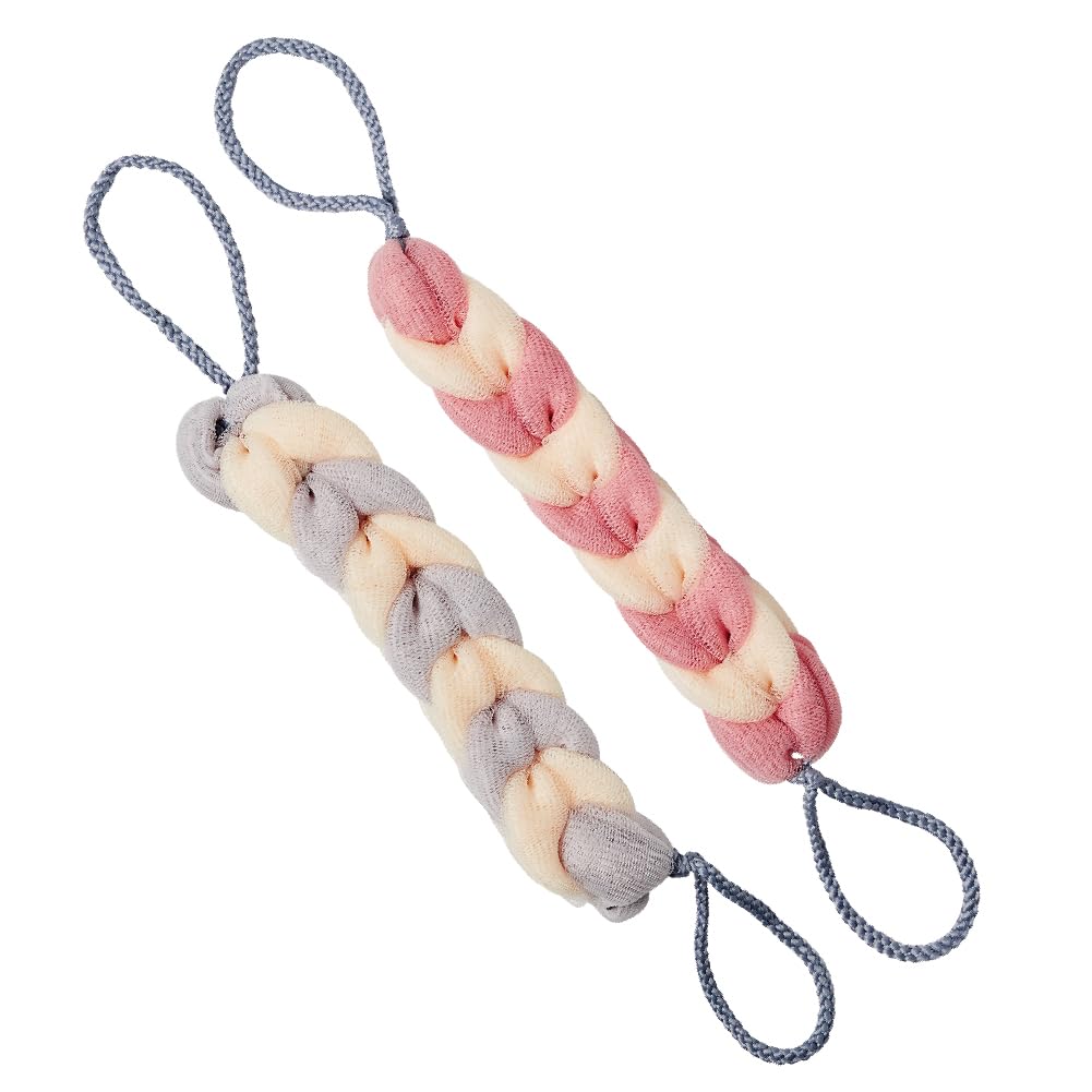 Éclat Long Stretch Back Loofah, Braided Mesh Shower Sponge with Rope Handles, Exfoliating Body Scrubber, Long Handle Bath Pouf for Deep Cleansing Beauty and Personal Care Éclat