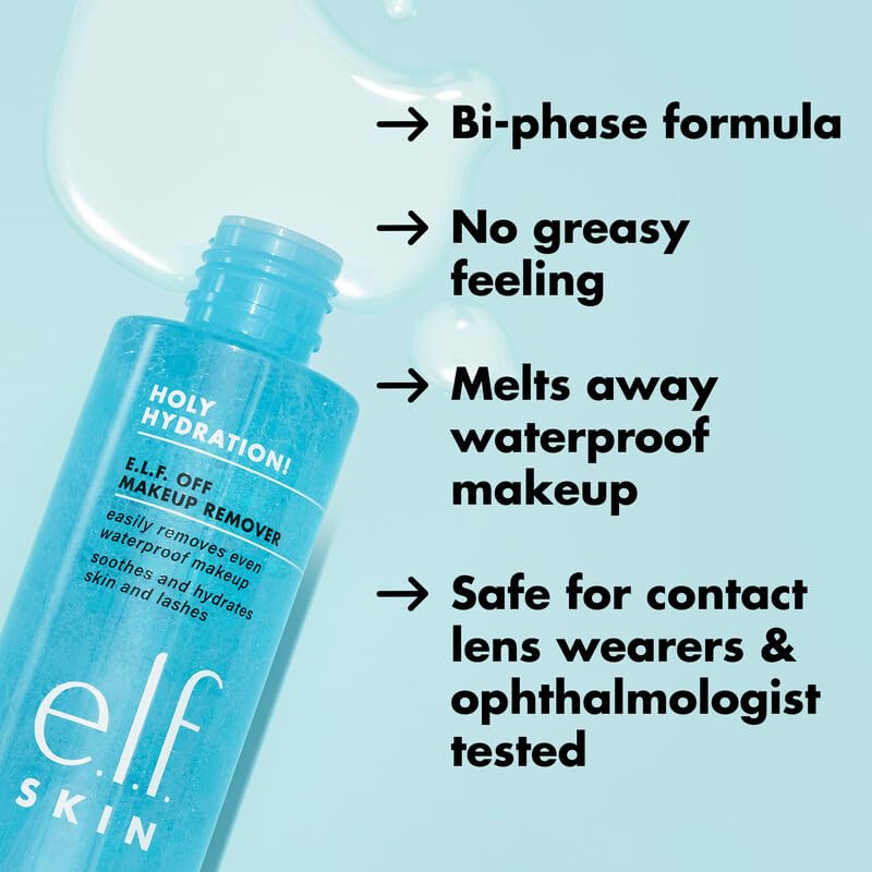 e.l.f. SKIN Holy Hydration Off Makeup Remover, Liquid Makeup Remover For Eye, Lip & Face Makeup, Gentle Formula, Vegan Beauty & Personal Care e.l.f.