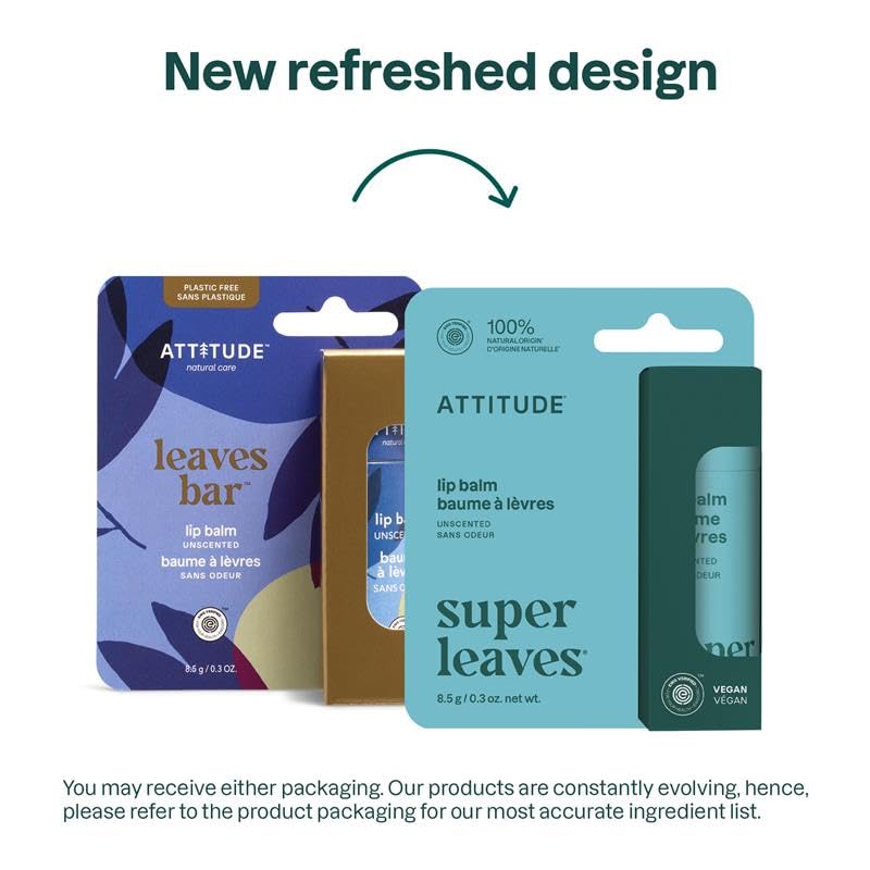 ATTITUDE Lip Balm, Fragrance-Free, Hydrating Care for Dry Lips, Shea Butter with Coconut & Castor Oils, Plastic-Free Packaging, EWG Verified, Vegan Beauty and Personal Care BIO SPECTRA ATTITUDE