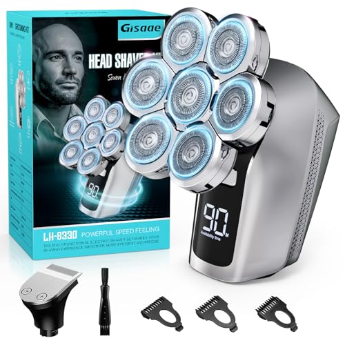 Gisaae Head Shavers for Bald Men, Upgraded 7D Electric Razor, Cordless Rechargeable, Ipx7 100% Waterproof, Dry & Wet Bald Head Shaver, Beard Grooming Beauty and Personal Care Gisaae