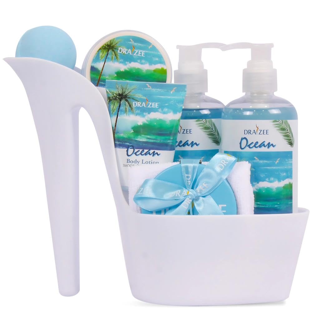 Draizee Heel Shoe Spa Gift Basket for Women, 8 Pc Ocean Scented Beauty and Personal Care Draizee