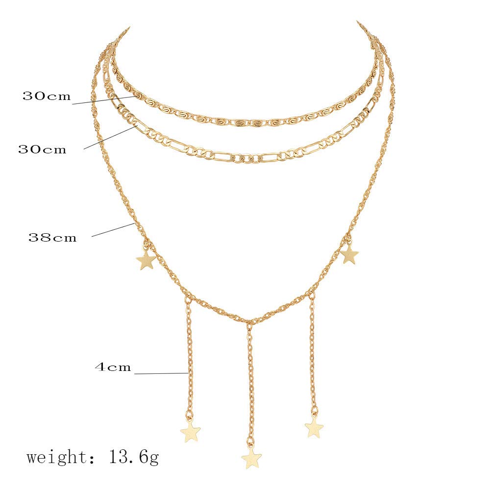 DoubleNine Star Pendant Layering Necklaces Tassels Charm 2 Way Choker Gold Sequins Chic Dainty Jewelry Accessories for Bridesmaid Women Girl set of 2 Beauty & Personal Care Doubnine