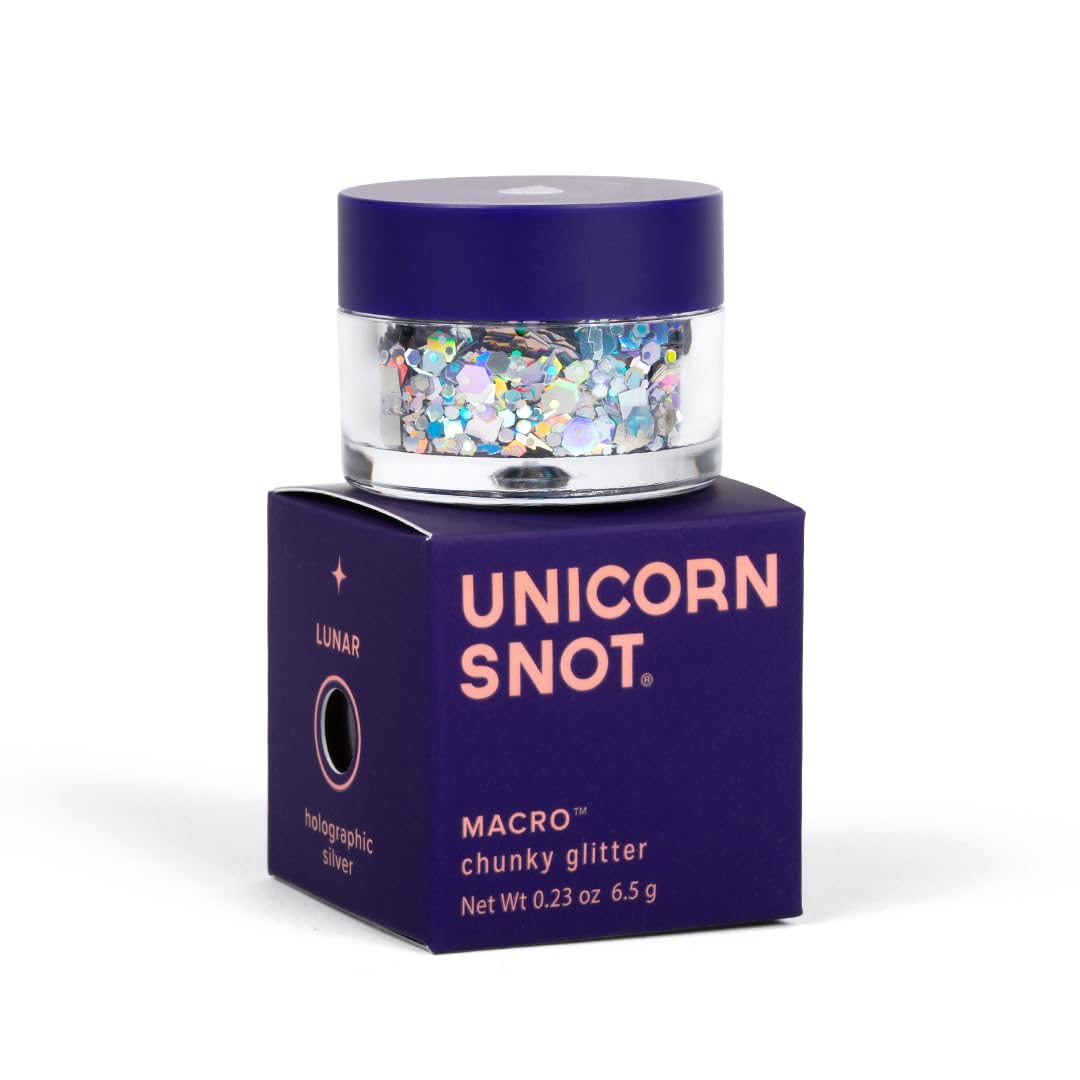 UNICORN SNOT Macro Face & Body Glitter | Cosmetic Grade Large-Particle Loose Glitter | Safe for Face, Easy Application & Removal - Silver (Lunar) Beauty & Personal Care UNICORN SNOT