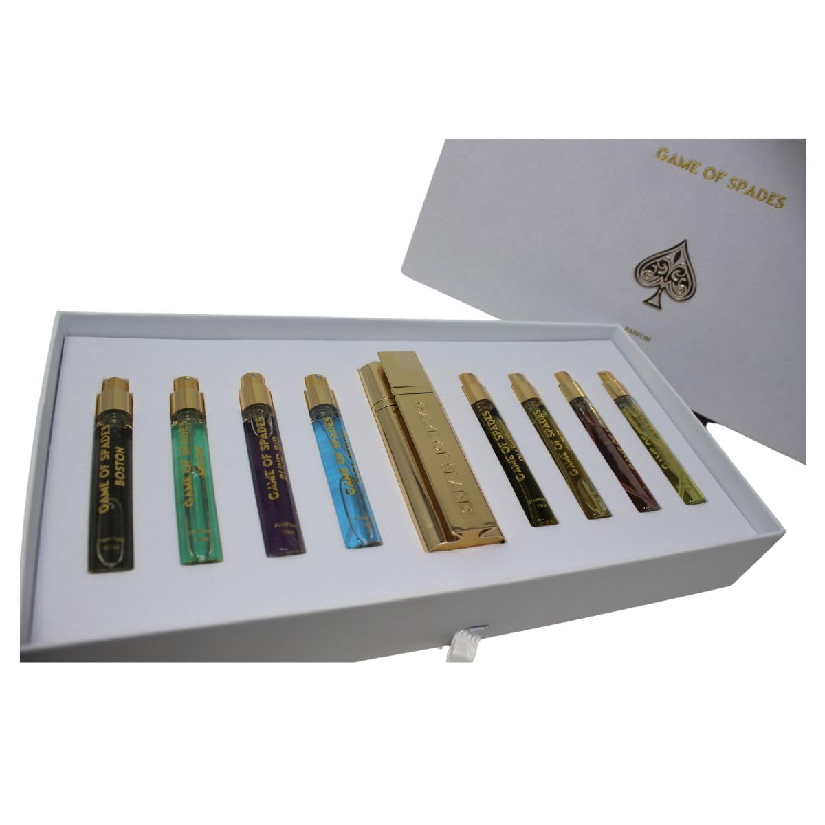JO Milano Game of Spades 9-Piece Mini Parfum Set for Men & Women - Includes Boston, Moon, Blind Bid, Full House, Diamond, Gold, Ruby, Yellow Sapphire Beauty & Personal Care Jo Milano