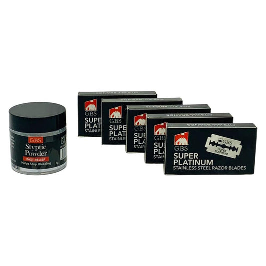 G.B.S Double Edge Blades for Double Edge, Safety and Shavette Razors - 50 Blades and Styptic Powder Jar stop shaving nicks and bleeding Beauty and Personal Care G.B.S
