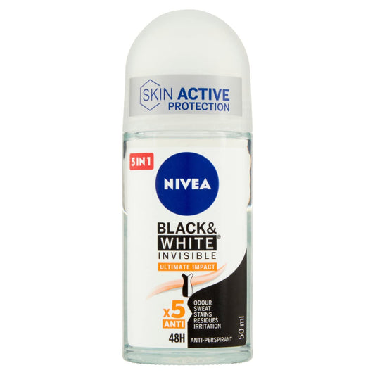NIVEA Black & White Invisible Ultimate Impact Women’s Roll-On Deodorant Antiperspirant 50 ml Long-Lasting Protection Against Odor and Moisture Beauty and Personal Care NIVEA