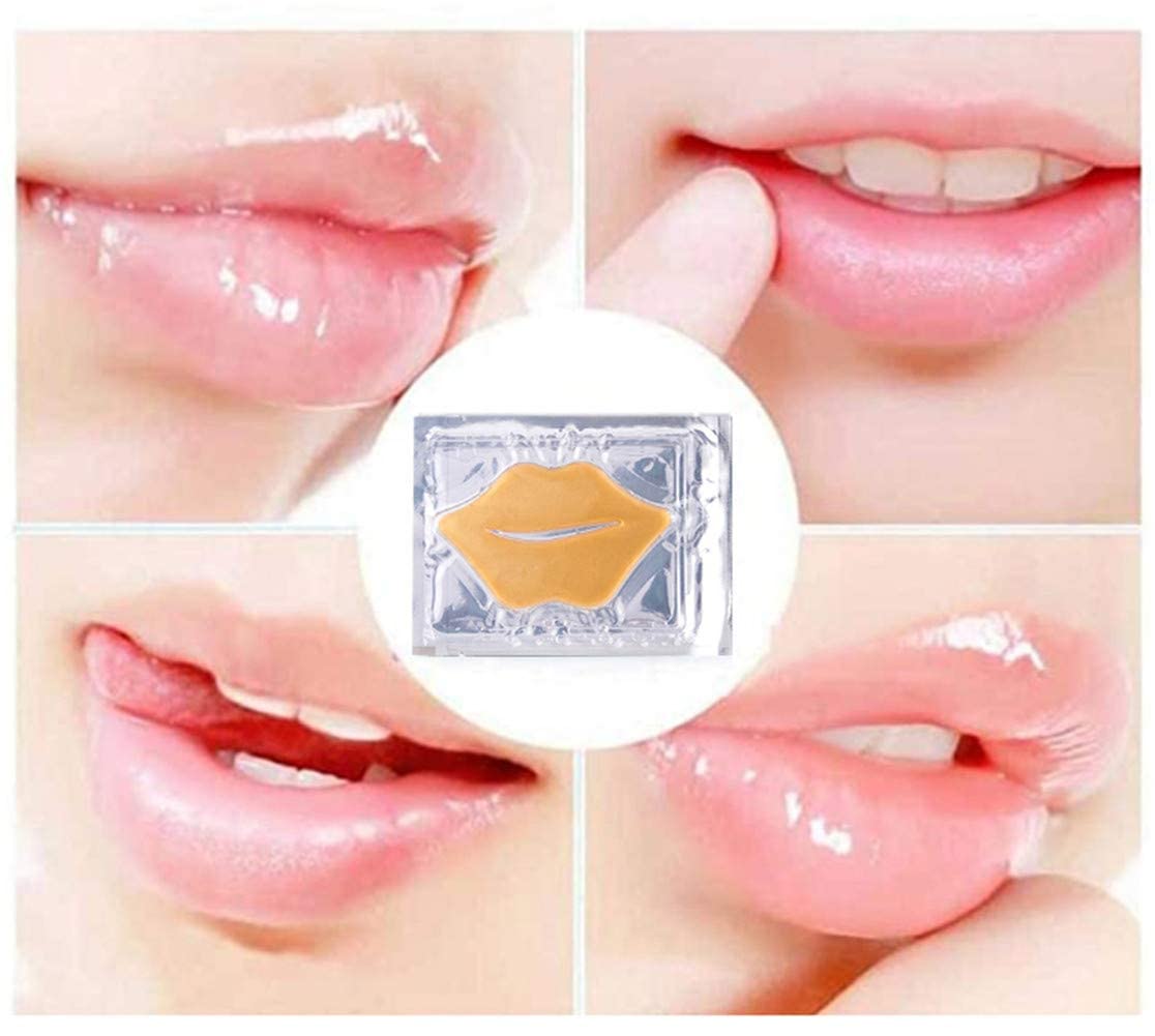 24K Golden Crystal Lip Masks 30 Pieces Hydrating Lip Plumper Mask Collagen Nourishing Lip Care Gel Pads Remove Dead Skin Anti Chapped & Anti-Aging Lip Beauty & Personal Care VERONNI