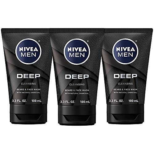 NIVEA MEN DEEP Cleansing Beard and Face Wash, Enriched with Natural Charcoal, 3 Pack of 3.3 Fl Oz Tubes Beauty & Personal Care NIVEA MEN