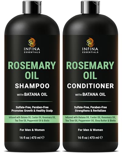 INFINA ESSENTIALS Rosemary Oil Shampoo and Conditioner Set | 16 fl oz Each | with Batana Oil & Biotin | Sulfate-Free Thickening Formula for Thinning Beauty & Personal Care INFINA ESSENTIALS