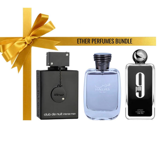 Ether Perfumes TOP MEN'S Arabic Dubai Perfumes Bundle: Club De Nuit Intense Men + Hawas + 9 PM I Each Regular Full Size 100ml I Specially Bundled Beauty & Personal Care Ether Perfumes