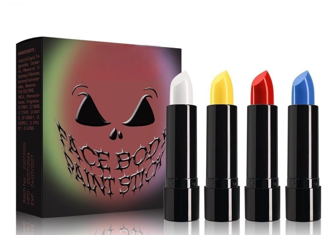 Halloween Face Paint Kit, 4 Colors Lipstick Set?Water-Based Non-Toxic Makeup for Face & Body | Easy Wash Off for Costume Parties, Kids, Adults Beauty & Personal Care iACen