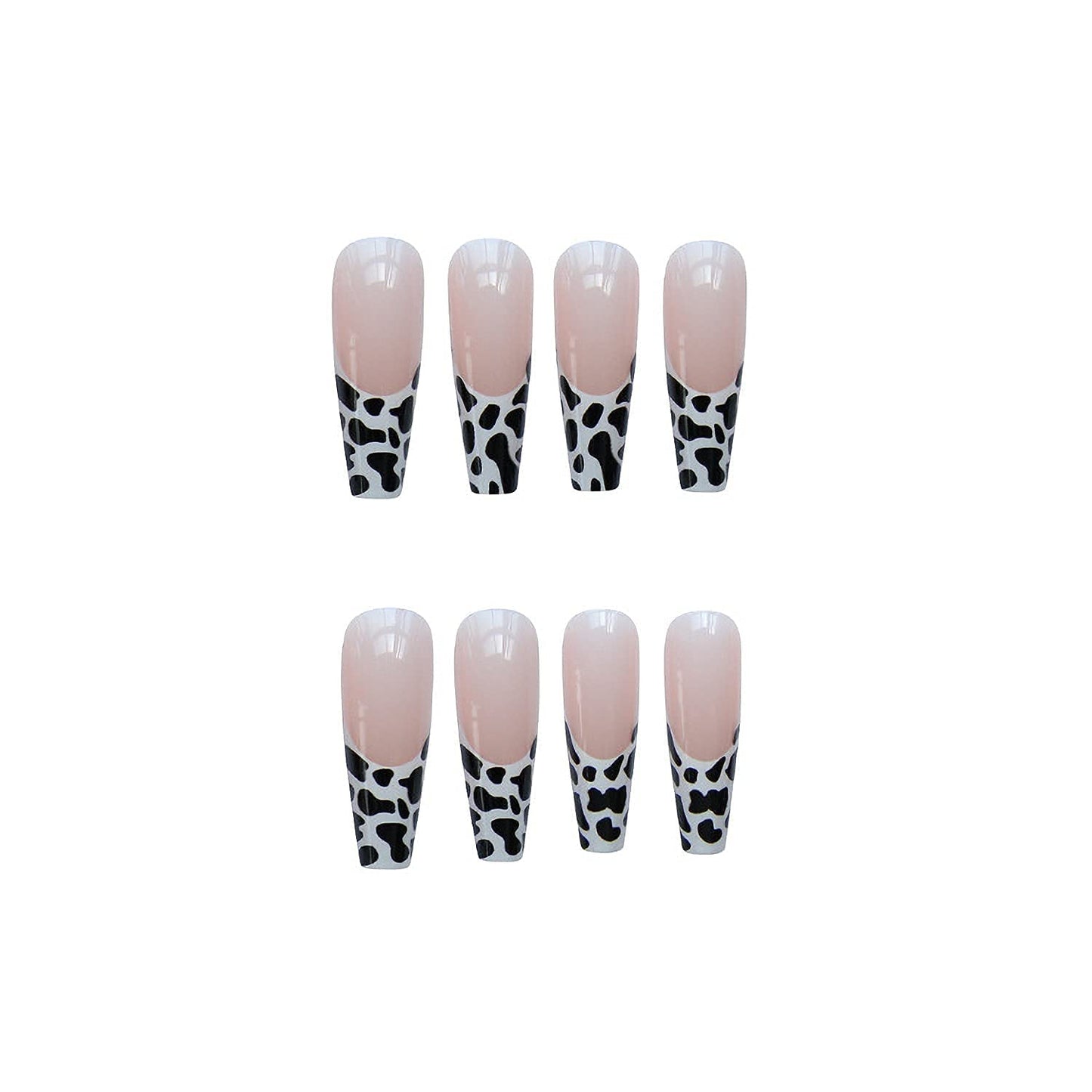MISUD Press on Nails - Long Coffin Fake Nails with Cow Print, Acrylic French Tip Design 24 pcs Beauty & Personal Care MISUD