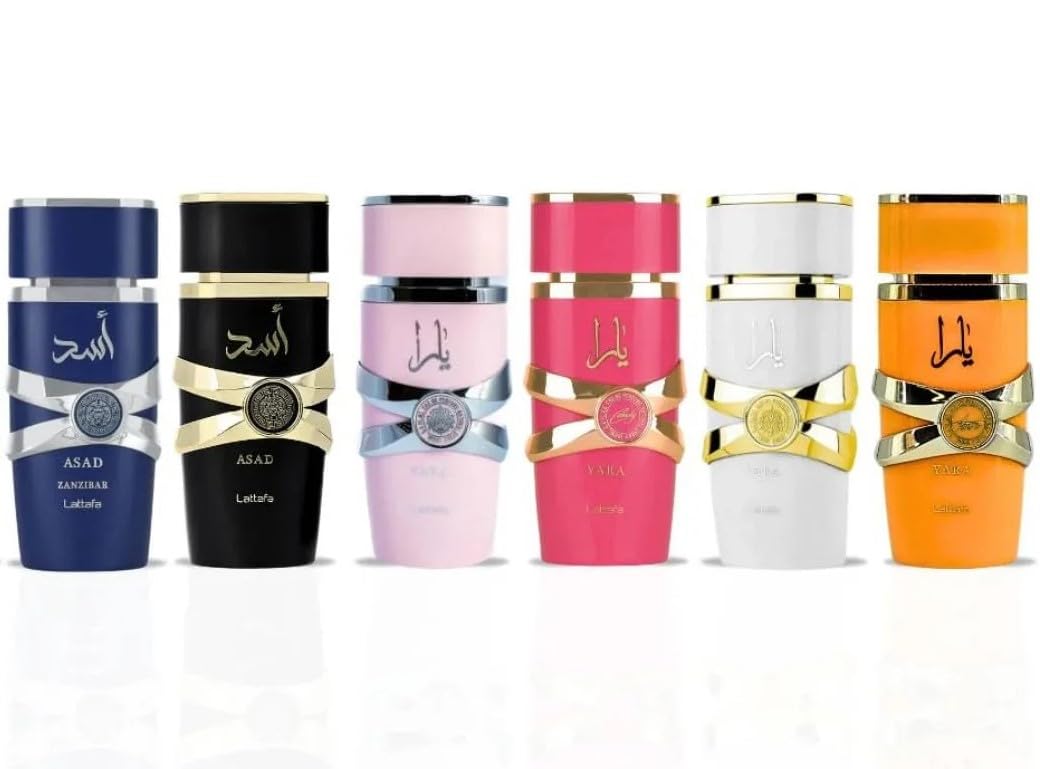 Lattafa Perfume Set - Collection of 6 x 3.4 Oz (100ml): Pink Yara, Yara Moi, Yara Tous, Yara Candy, Asad & Asad Zanzibar - Long Lasting Eau De Parfum Beauty & Personal Care Lattafa