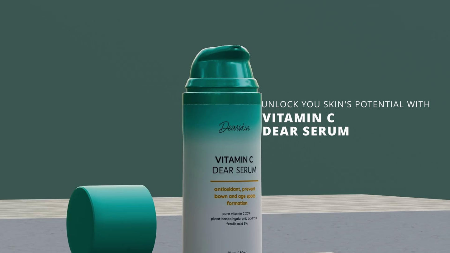 Dearskin Vitamin C Serum 20% - PURE L-ASCORBIC ACID, Ferulic Acid, Hyaluronic Acid Botanic, Vitamin E Organic Cruelty Free for Face and Neck Best Beauty & Personal Care Dearskin