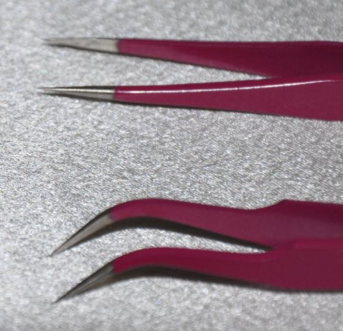 Eyelash Extension 1 Set of Magenta ESD Straight & Curved Tweezers Beauty and Personal Care iLash Store