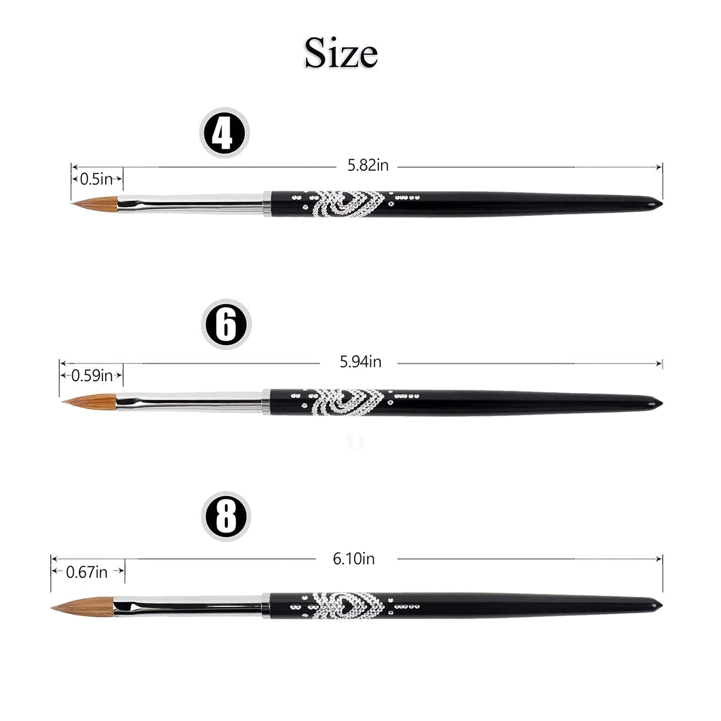 BQAN 3D Kolinsky Nail Art Brush 1Pc #4, Professional nail brushes for acrylic application, Natural Wooden Handle with Rhinestone Design Beauty & Personal Care BQAN