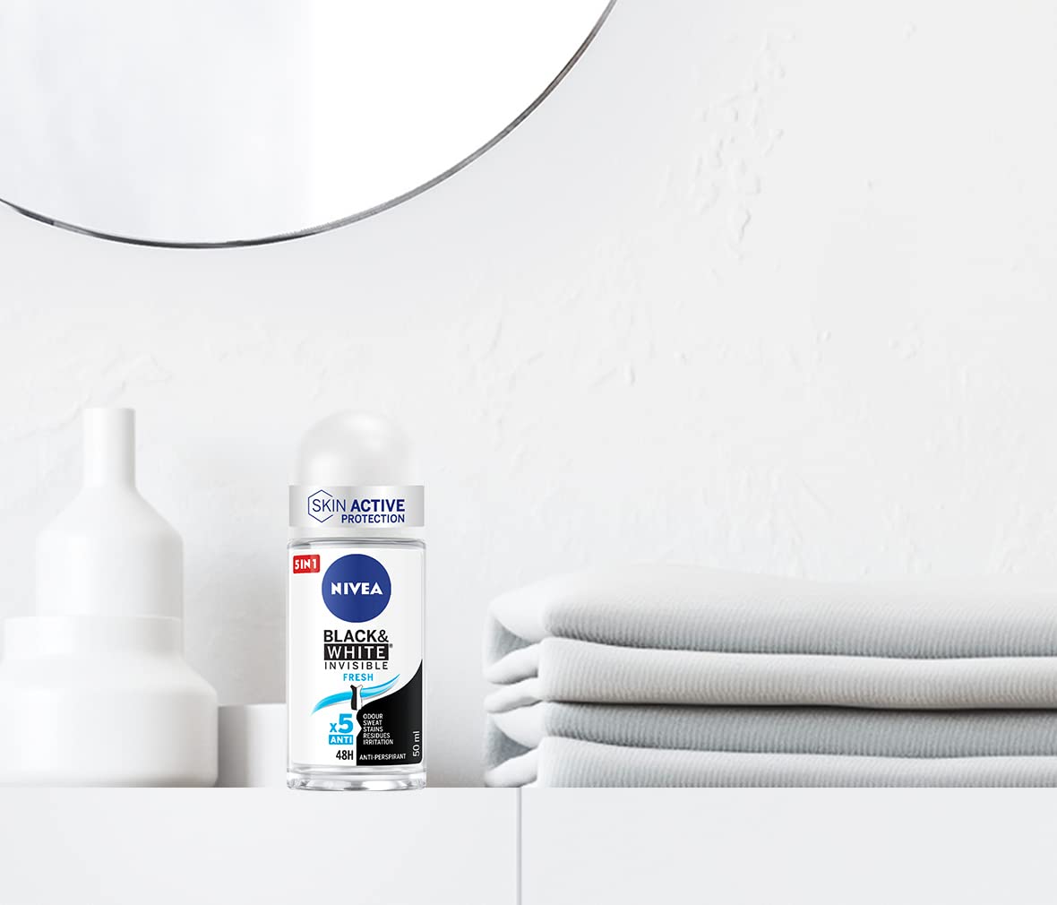 NIVEA Black & White Invisible Fresh Roll-On Deodorant 6-Pack Bundle, Gentle Daily Underarm Care with Light Refreshing Scent, 1.7 fl oz Each (50 ml) Beauty and Personal Care NIVEA