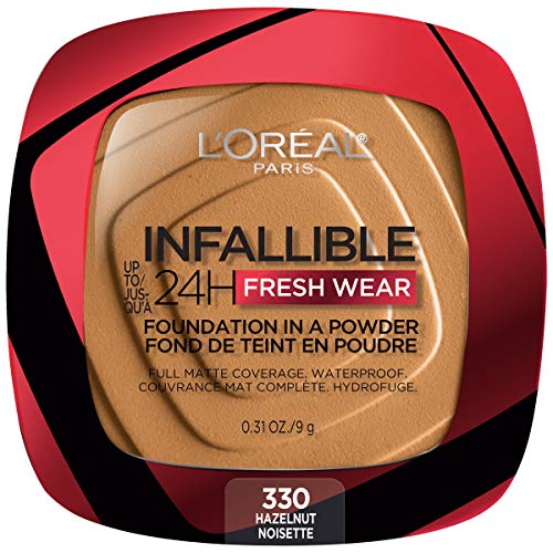 L'Oreal Paris Makeup Infallible Fresh Wear Foundation in a Powder, Up to 24H Wear, Waterproof, Hazelnut, 0.31 oz. (Packaging May Vary)