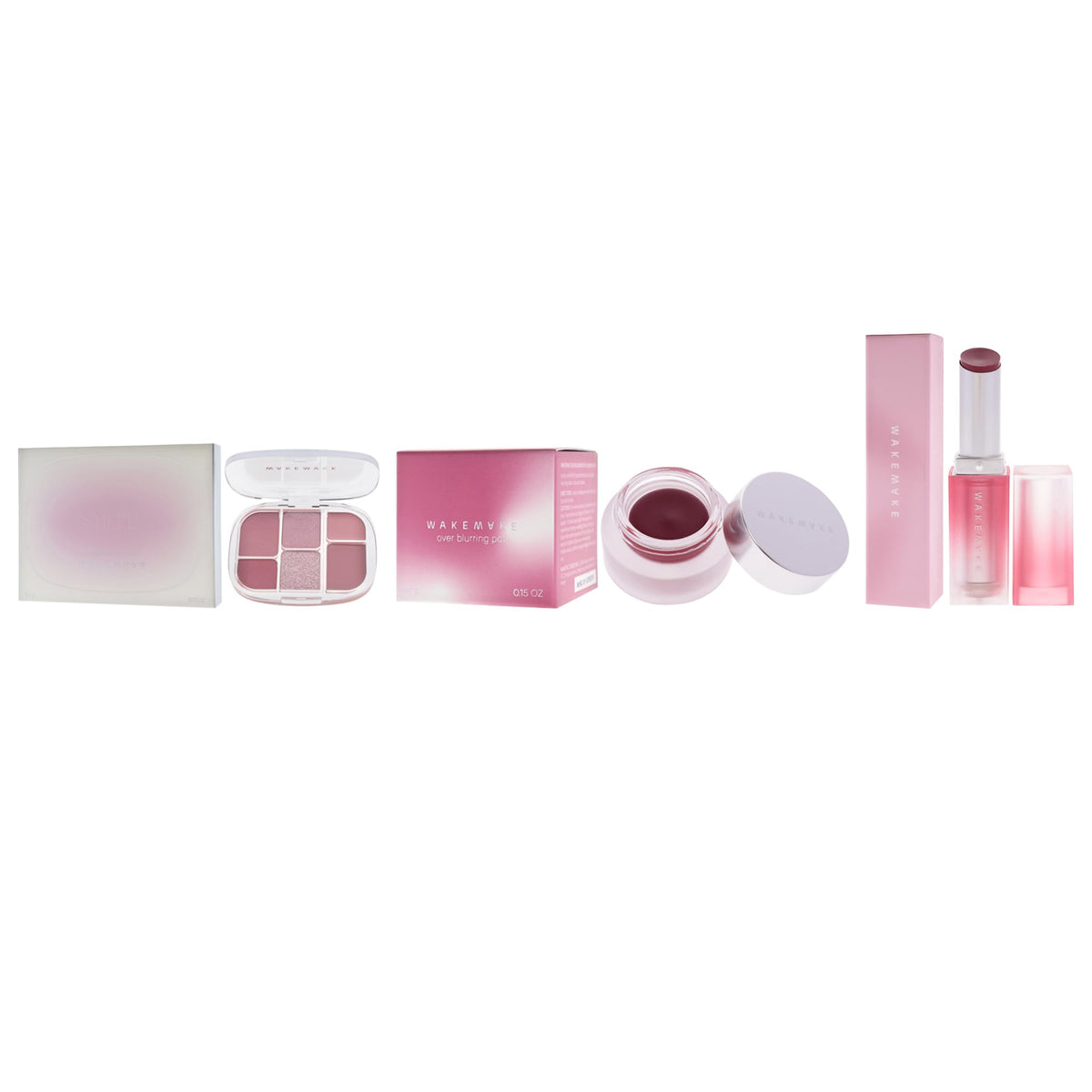 Wakemake Kit by Wakemake for Women - 3 Pc Kit 0.22oz Makeup - 03 Lavander Pleasure, 0.15oz Makeup - 08 Berry Blum, 0.12oz Lipstick - 08 Hush Now