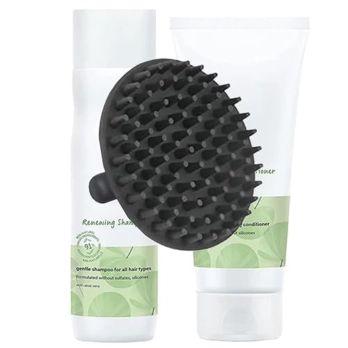 Elements Renewing Shampoo & Conditioner Set and M Hair Designs Scalp Brush (Bundle) - Sulfate-Free, Silicone-Free, Hydrating Hair Care for Soft Beauty & Personal Care M Hair Designs