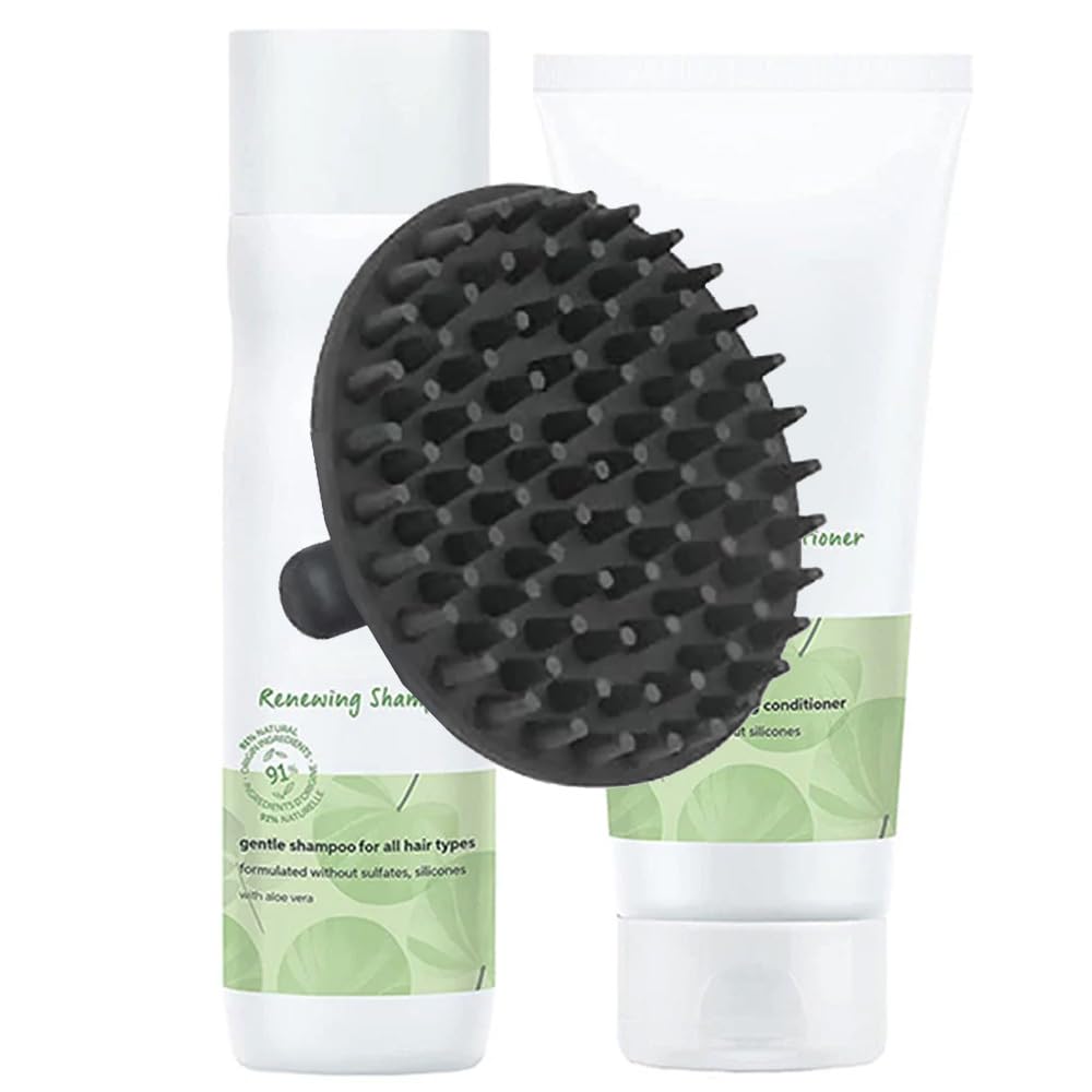 Elements Renewing Shampoo & Conditioner Set and M Hair Designs Scalp Brush (Bundle) - Sulfate-Free, Silicone-Free, Hydrating Hair Care for Soft Beauty & Personal Care M Hair Designs