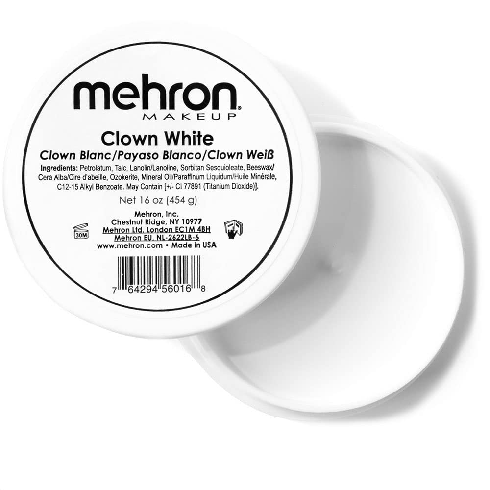 Mehron Makeup Clown White Professional Face Paint Cream Makeup | White Face Paint for Stage, Film, Cosplay, & Mime | Halloween Clown 16 oz (453g) | Beauty & Personal Care Mehron