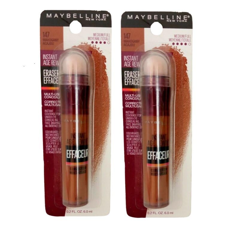 Pack of 2 Maybelline New York Instant Age Rewind Instant Eraser Multi-Use Concealer, Mahogany # 147 Beauty & Personal Care MAYBELLINE