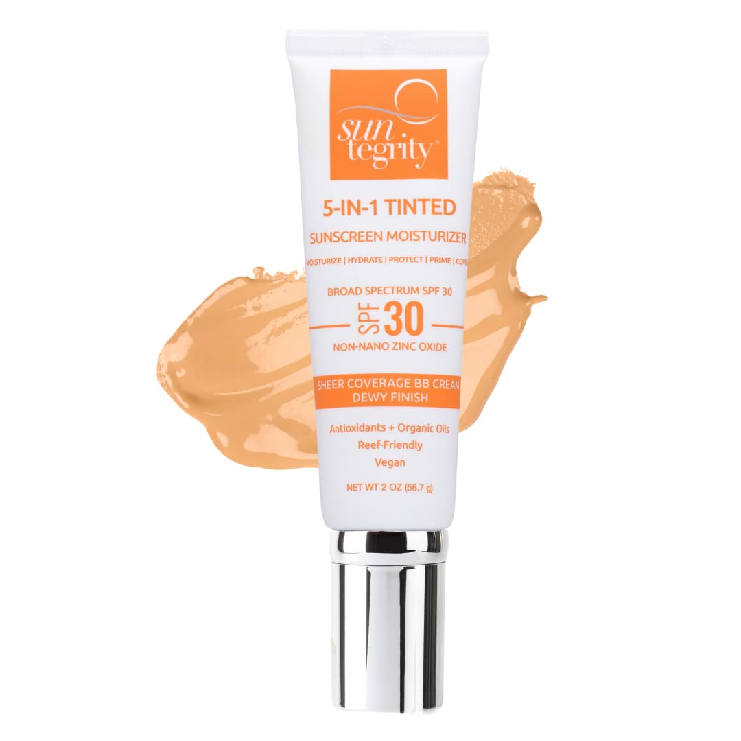 Suntegrity Tinted 5 in 1 Mineral Sunscreen for Face (SPF 30-2 oz) - Medium | BB Cream Moisturizer with Physical UVA/UVB Broad Spectrum Protection | Beauty & Personal Care Suntegrity