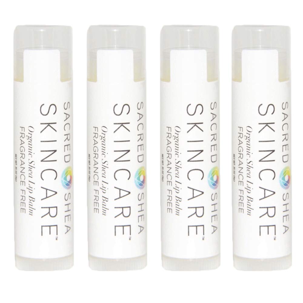 Sacred Shea Skincare Organic Unscented Natural Moisturizing Lip Balm, Natural Lip Repair, Healing Organic Fragrance-Free Shea Butter 4 Pack Beauty and Personal Care Sacred Shea Skincare