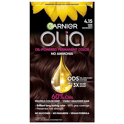 Garnier Hair Color Olia Ammonia-Free Brilliant Color Oil-Rich Permanent Hair Dye, 4.15 Dark Soft Mahogany, 1 Count (Packaging May Vary) Beauty & Personal Care Garnier