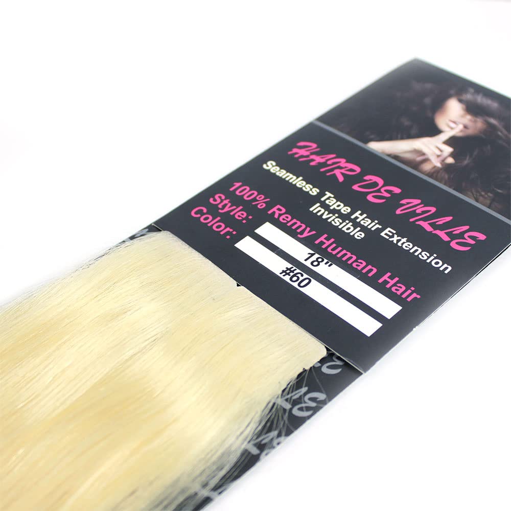 20 Pcs X 18" inches PU Machine Injected Invisible Tape In Seamless Remy Human Hair Extensions (#60 Lightest Blonde)