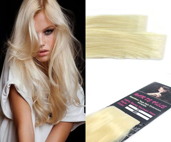 20 Pcs X 18" inches PU Machine Injected Invisible Tape In Seamless Remy Human Hair Extensions (#60 Lightest Blonde)