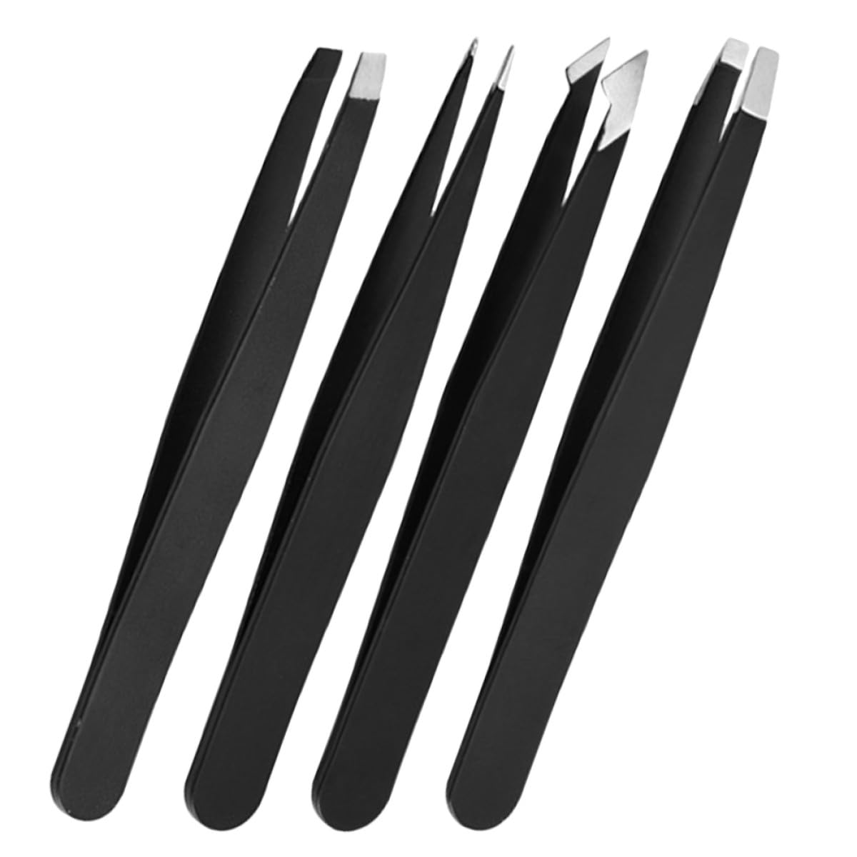 LALADEFIEE 4pcs Stainless Steel Black Eyebrow Tweezers Set 1.2mm Precision Flat Slant Point and Knife Tip for Facial Hair Removal and Eyelash Beauty and Personal Care LALADEFIEE