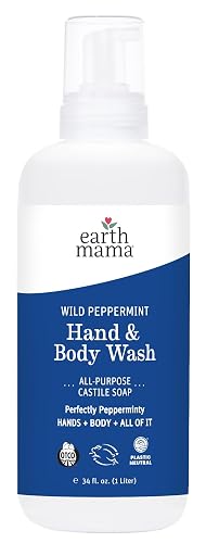 Earth Mama Wild Peppermint Hand & Body Wash | Foaming Castile Soap Liquid and Hand Soap, Made with Organic Wild Mint & Peppermint Oil, 34 fl oz Beauty & Personal Care Earth Mama