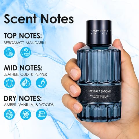 TAHARI Privé Cobalt Smoke - Luxury Cologne for Men with Seductive Patchouli, Vetiver & Cedar. Long-Lasting, Masculine Fragrance in Travel Size - Ideal Beauty & Personal Care TAHARI